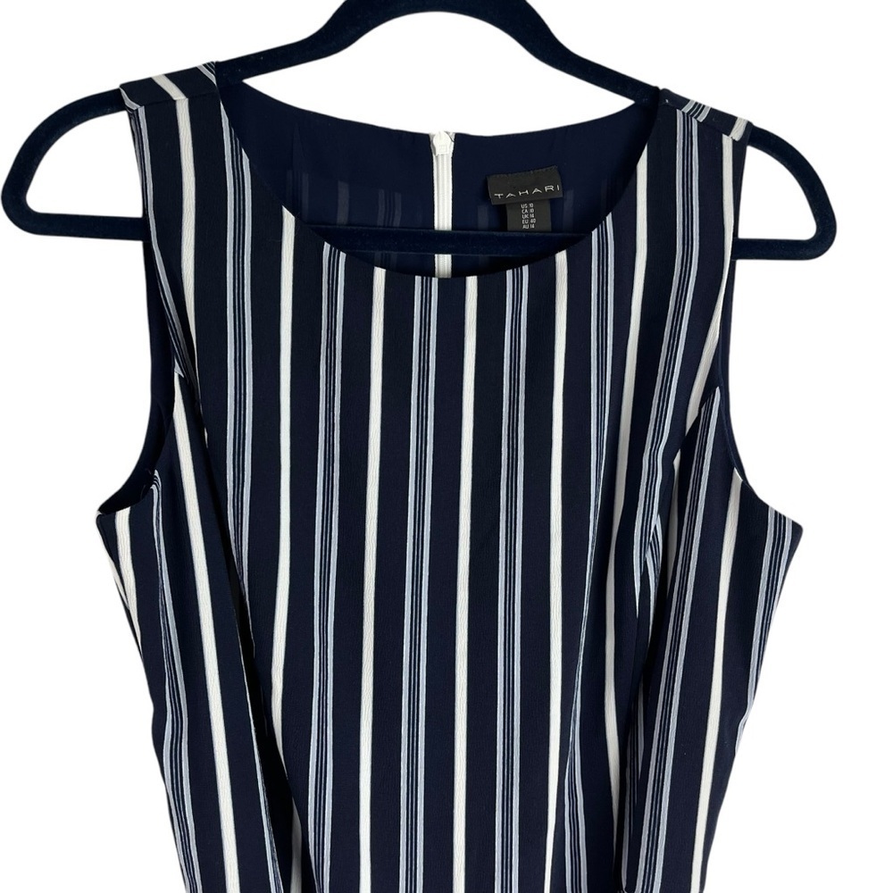 Tahari Womens Lined Wide Leg Jumpsuit Belted Romper Blue White Stripe Stretch 10 - Picture 2 of 11